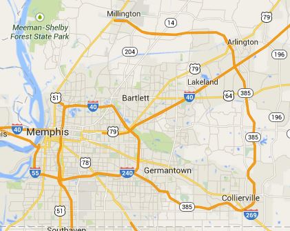 Map of Memphis including Arlington TN 38002
